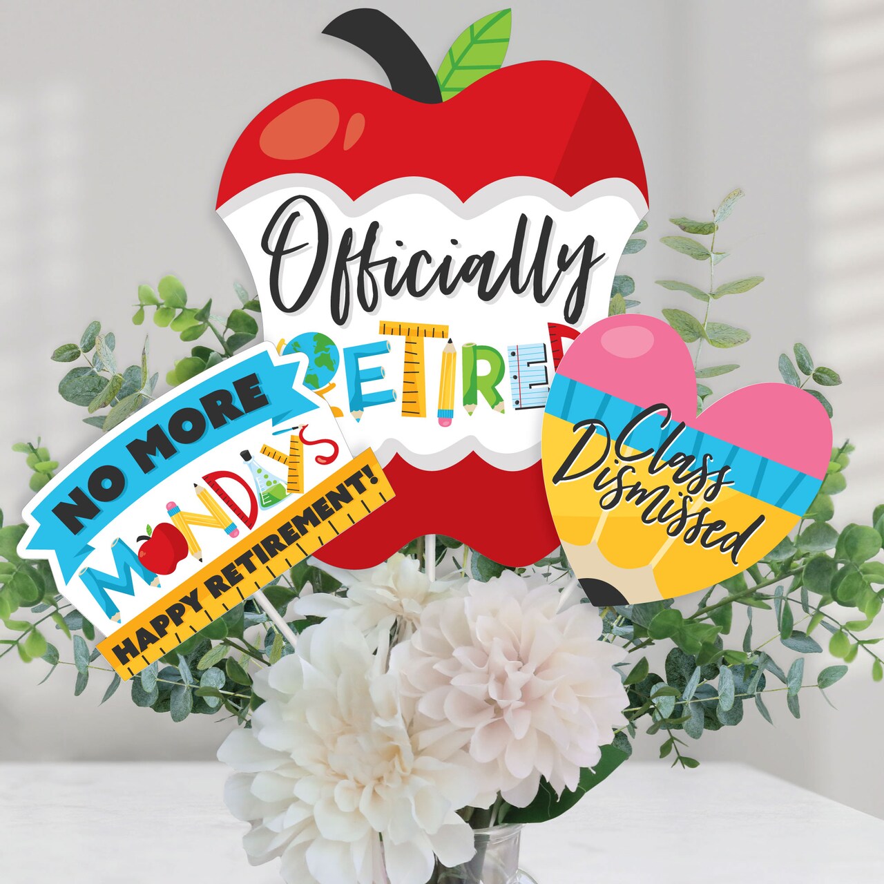 Big Dot of Happiness Teacher Retirement - Happy Retirement Party Centerpiece Sticks - Table Toppers - Set of 15